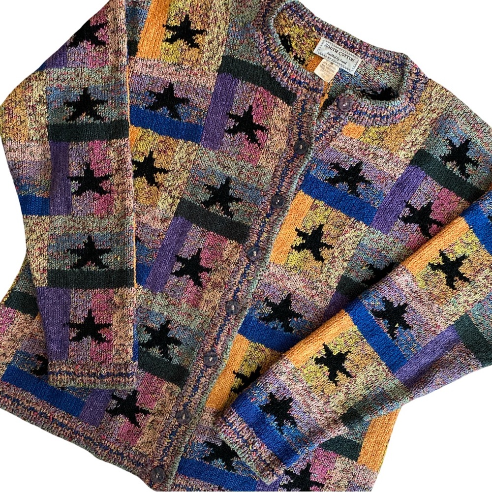 South Cotton Hand Knit Star Heavyweight Sweater Vintage Celestial Eclectic M